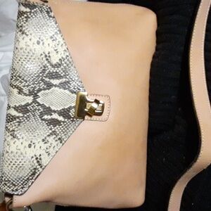 Massimo Dutti Tan and Snake Print Shoulder Bag